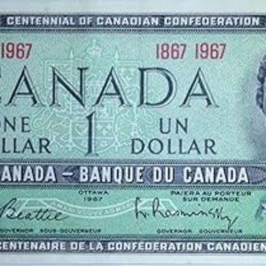 Canadian Centennial  one dollar note  "" UNCIRCULATED  "  4  X   30    =   $120